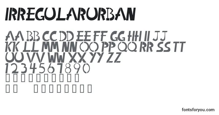 A fonte IrregularUrban – alfabeto, números, caracteres especiais