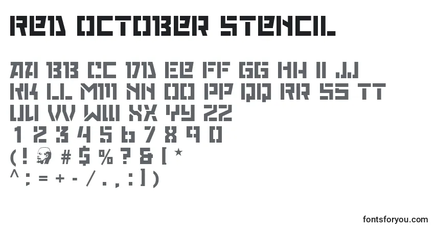 Czcionka Red October Stencil – alfabet, cyfry, specjalne znaki
