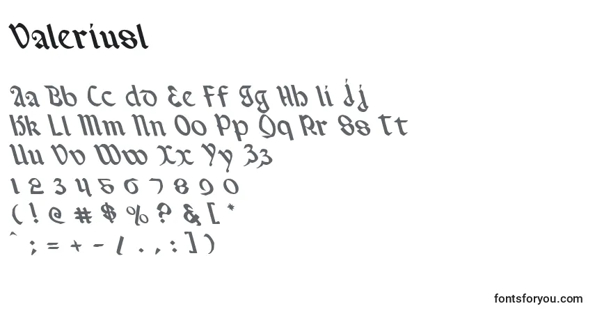 Czcionka Valeriusl – alfabet, cyfry, specjalne znaki