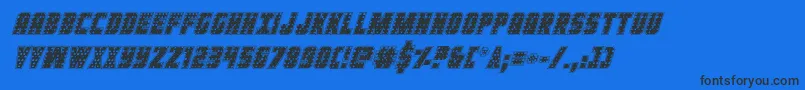 Ironforgeplateital-Schriftart – Schwarze Schriften auf blauem Hintergrund