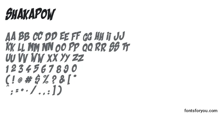 Czcionka ShakaPow – alfabet, cyfry, specjalne znaki