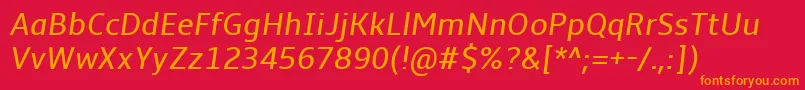 AmbleItalic-Schriftart – Orangefarbene Schriften auf rotem Hintergrund