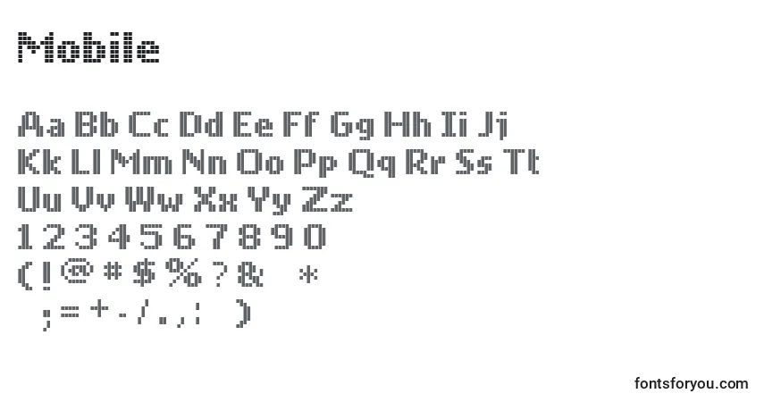Czcionka Mobile – alfabet, cyfry, specjalne znaki
