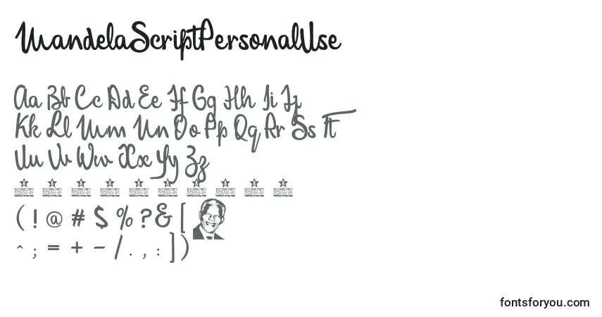 Fuente MandelaScriptPersonalUse (109348) - alfabeto, números, caracteres especiales
