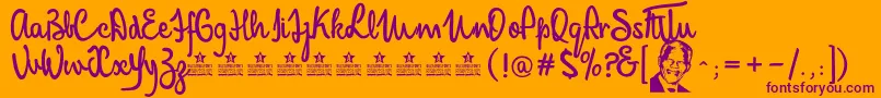 MandelaScriptPersonalUse-fontti – violetit fontit oranssilla taustalla