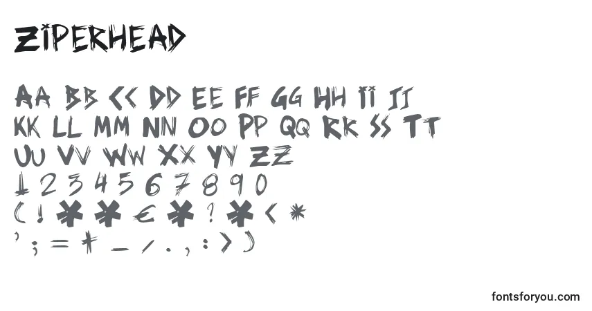 Schriftart Ziperhead (109350) – Alphabet, Zahlen, spezielle Symbole