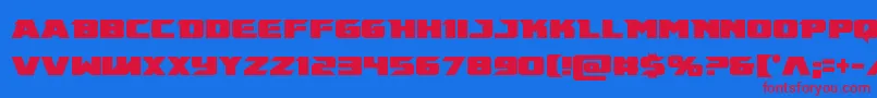 Emissarycond-Schriftart – Rote Schriften auf blauem Hintergrund
