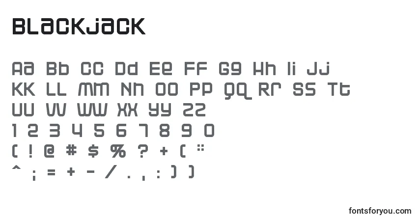 Schriftart Blackjack – Alphabet, Zahlen, spezielle Symbole