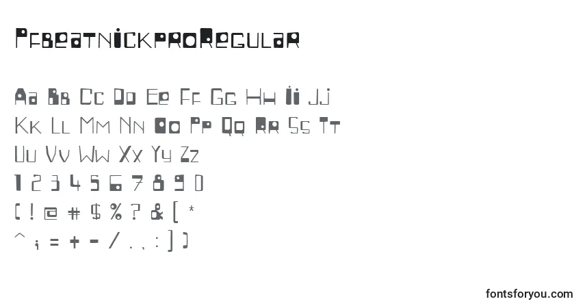 Schriftart PfbeatnickproRegular – Alphabet, Zahlen, spezielle Symbole