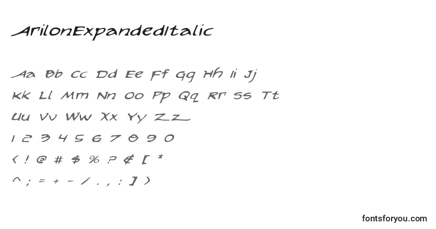 ArilonExpandedItalic Font – alphabet, numbers, special characters
