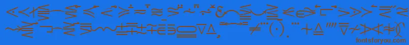 フォントQuantapionesskRegular – 茶色の文字が青い背景にあります。