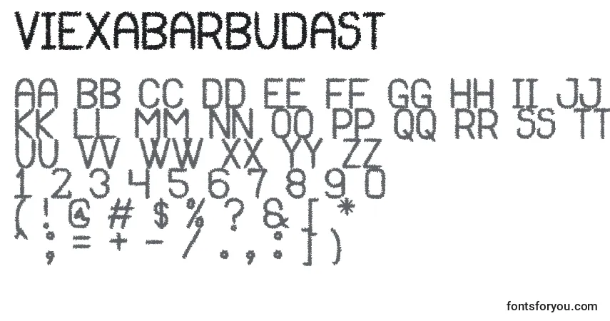 Czcionka ViexaBarbudaSt – alfabet, cyfry, specjalne znaki