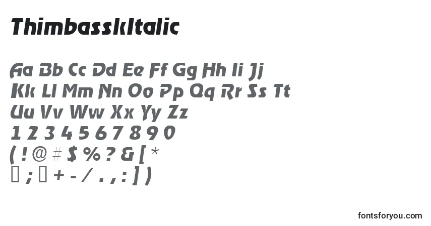 Шрифт ThimbasskItalic – алфавит, цифры, специальные символы