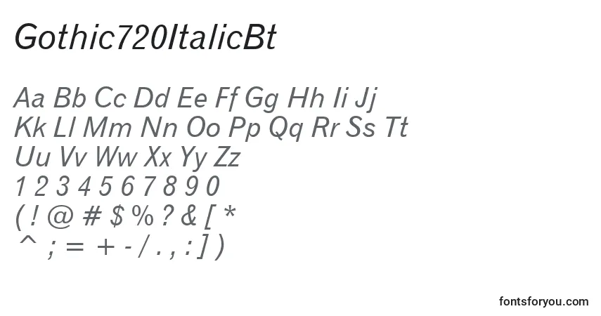 A fonte Gothic720ItalicBt – alfabeto, números, caracteres especiais