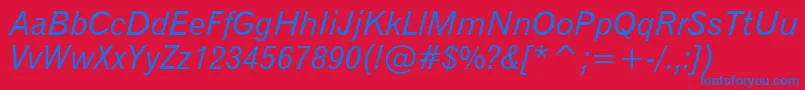 Gothic720ItalicBt-Schriftart – Blaue Schriften auf rotem Hintergrund