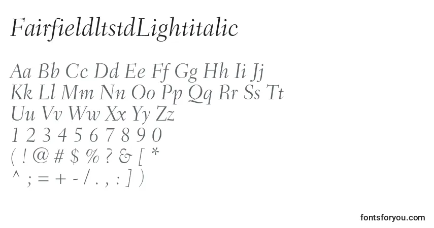 FairfieldltstdLightitalic Font – alphabet, numbers, special characters
