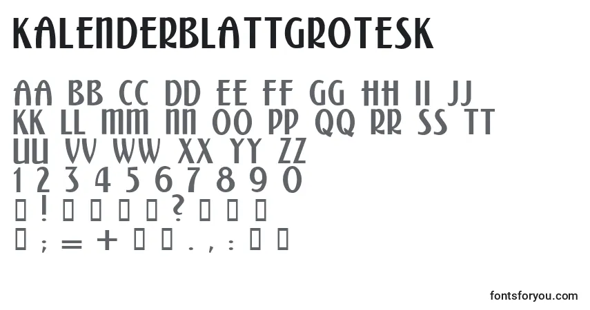 Kalenderblattgrotesk-fontti – aakkoset, numerot, erikoismerkit