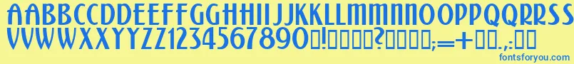 フォントKalenderblattgrotesk – 青い文字が黄色の背景にあります。