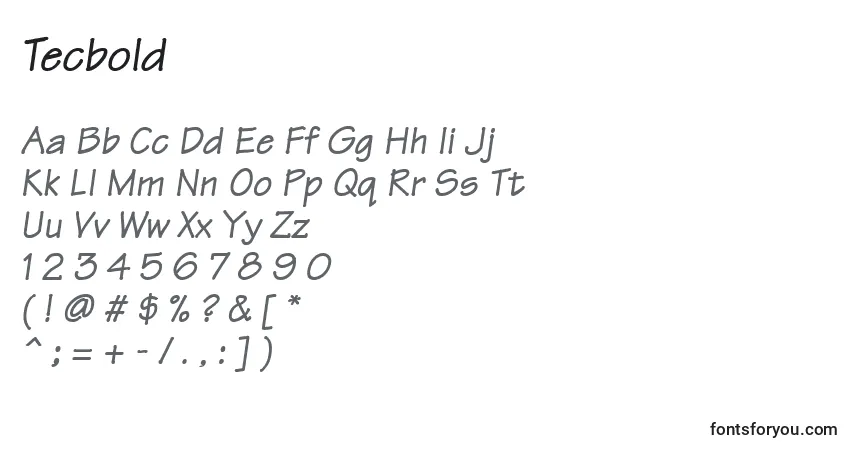 A fonte Tecbold – alfabeto, números, caracteres especiais