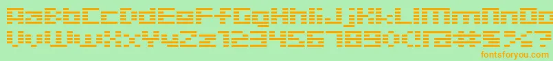 フォントD3Digitalism – オレンジの文字が緑の背景にあります。