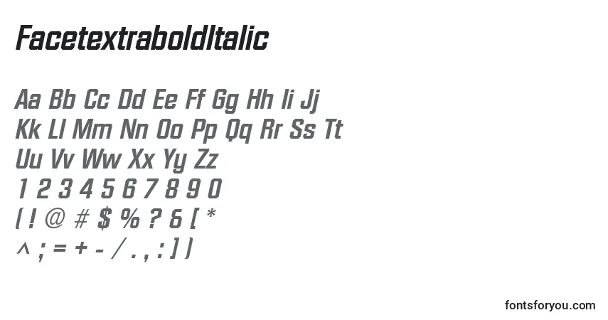 Schriftart FacetextraboldItalic – Alphabet, Zahlen, spezielle Symbole