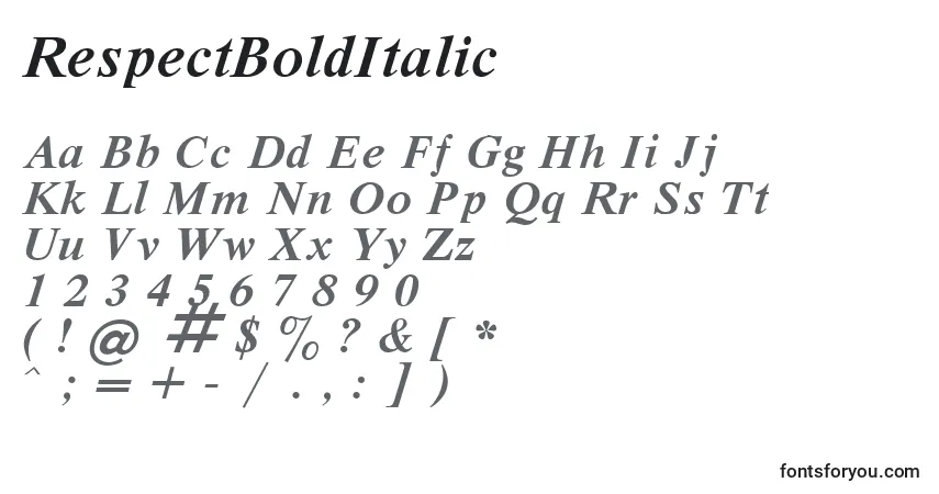 Schriftart RespectBoldItalic – Alphabet, Zahlen, spezielle Symbole