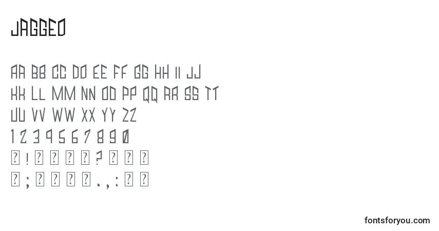 Czcionka Jagged – alfabet, cyfry, specjalne znaki