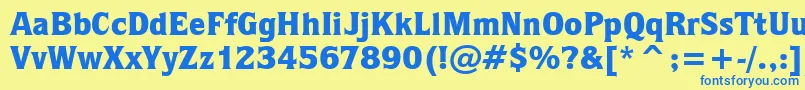 フォントQuorumBlackBt – 青い文字が黄色の背景にあります。