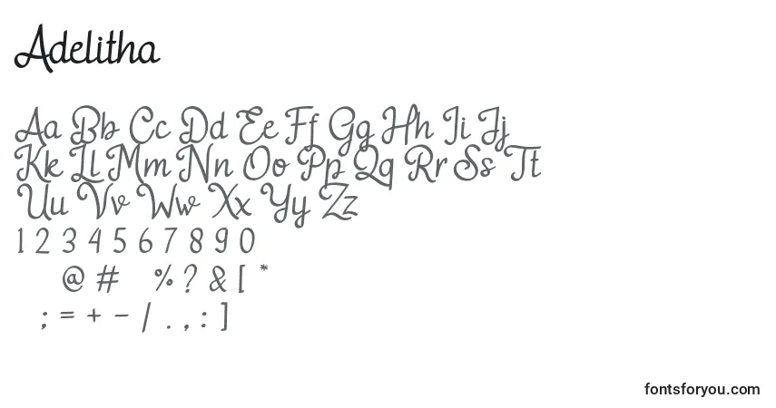 Fuente Adelitha - alfabeto, números, caracteres especiales