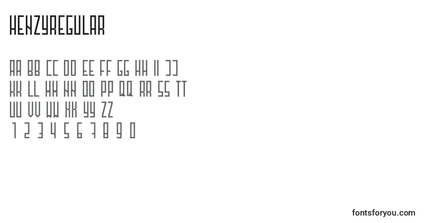 Czcionka HenzyRegular – alfabet, cyfry, specjalne znaki