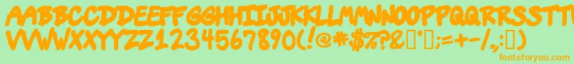 フォントVins – オレンジの文字が緑の背景にあります。