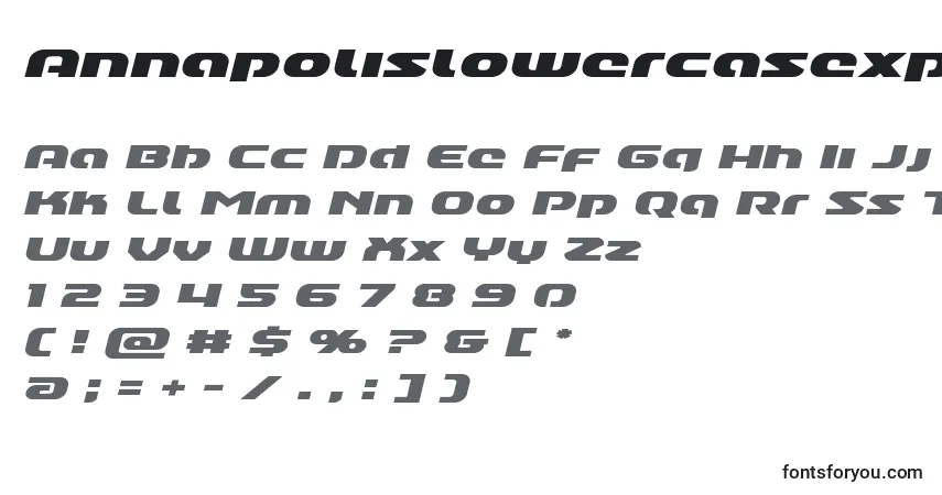 Czcionka Annapolislowercasexpandital – alfabet, cyfry, specjalne znaki
