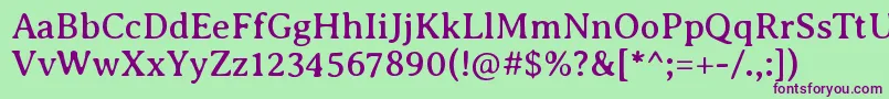 AveriaseriflibreRegular-Schriftart – Violette Schriften auf grünem Hintergrund