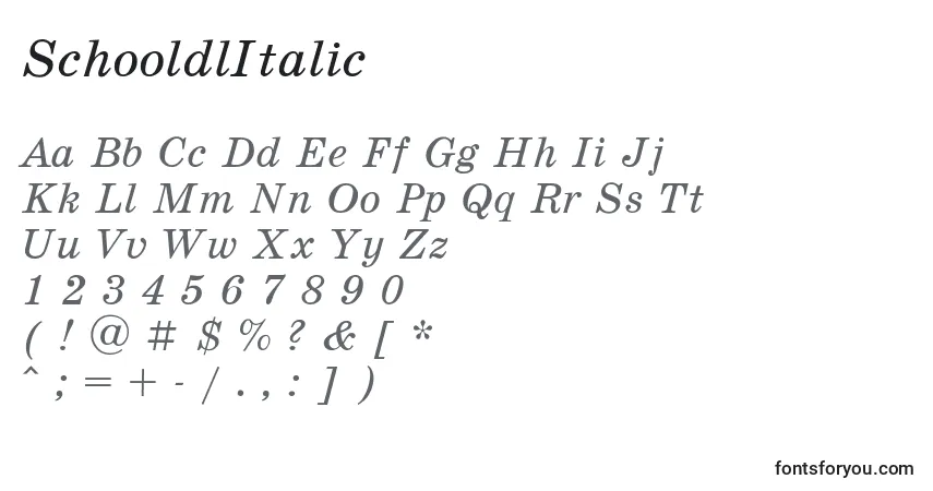 Fuente SchooldlItalic - alfabeto, números, caracteres especiales