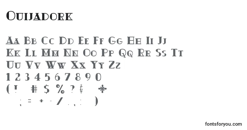 Schriftart Ouijadork – Alphabet, Zahlen, spezielle Symbole