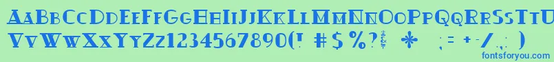 フォントOuijadork – 青い文字は緑の背景です。