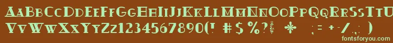 フォントOuijadork – 緑色の文字が茶色の背景にあります。