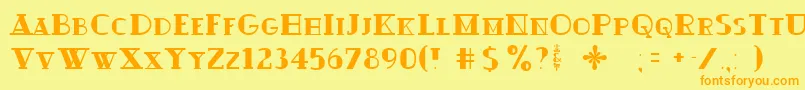 フォントOuijadork – オレンジの文字が黄色の背景にあります。