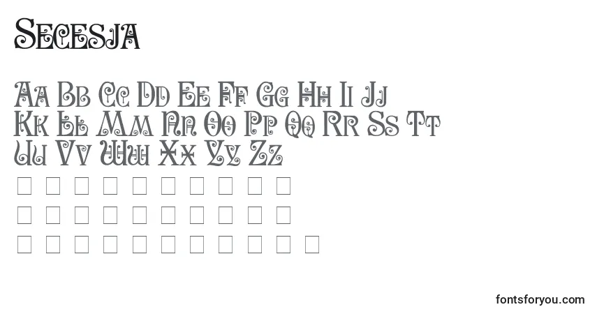 Шрифт Secesja – алфавит, цифры, специальные символы