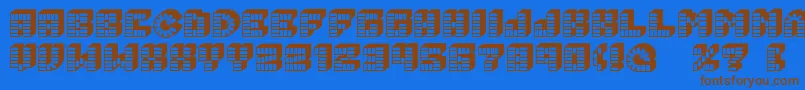 フォントPezFont – 茶色の文字が青い背景にあります。