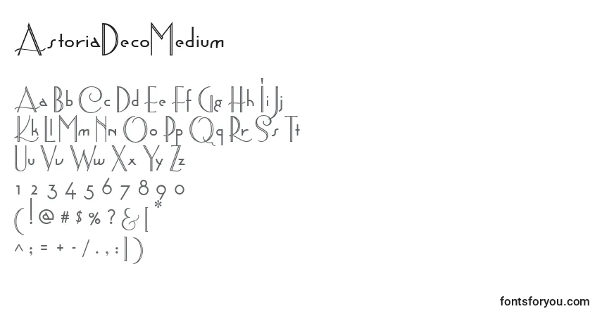 A fonte AstoriaDecoMedium – alfabeto, números, caracteres especiais