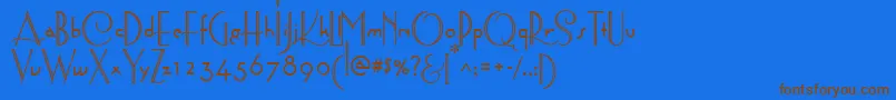 フォントAstoriaDecoMedium – 茶色の文字が青い背景にあります。