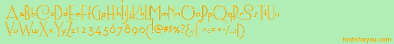 フォントAstoriaDecoMedium – オレンジの文字が緑の背景にあります。