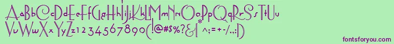 AstoriaDecoMedium-fontti – violetit fontit vihreällä taustalla