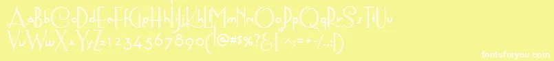 AstoriaDecoMedium-fontti – valkoiset fontit keltaisella taustalla