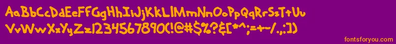 HandMeDownSBrk-Schriftart – Orangefarbene Schriften auf violettem Hintergrund