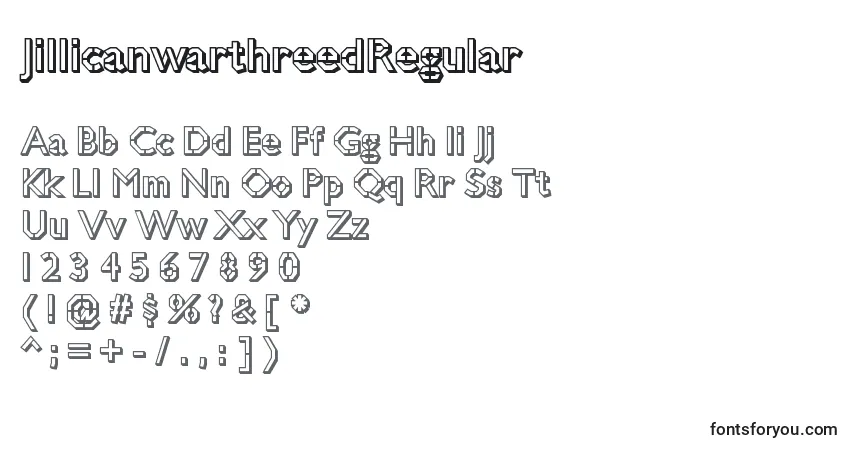 Czcionka JillicanwarthreedRegular – alfabet, cyfry, specjalne znaki