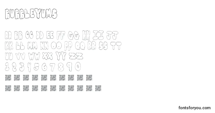 Schriftart Bubbleyums – Alphabet, Zahlen, spezielle Symbole