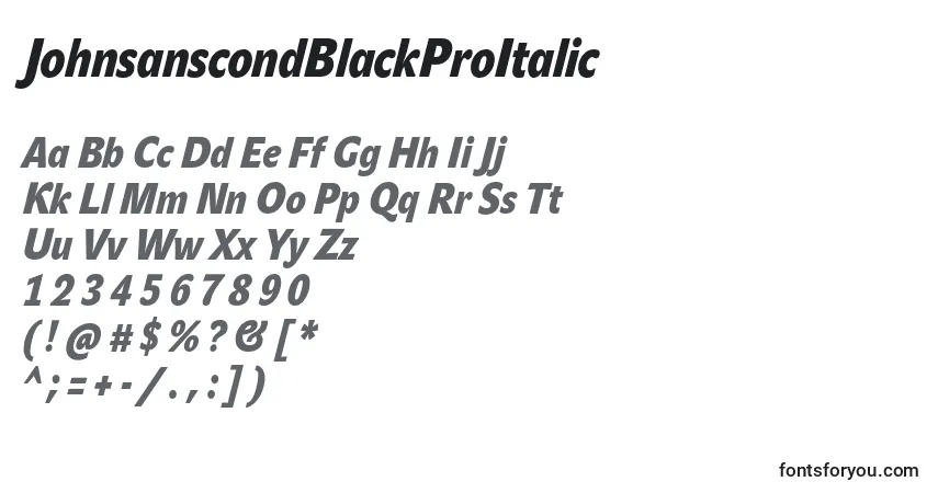 Шрифт JohnsanscondBlackProItalic – алфавит, цифры, специальные символы