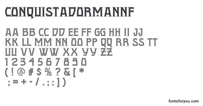 A fonte Conquistadormannf (109447) – alfabeto, números, caracteres especiais